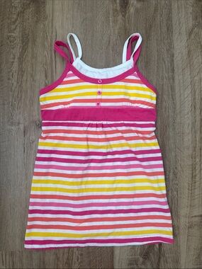 Arizona Girls Striped Tank Top in Pink, Peach, Yellow & White